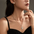 Silver water drop rhinestone jewelry set with floral necklace and stud earrings for women - Cluster Flower Pave Rhinestone Set (DTN10026340S)