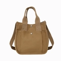 Brown canvas crossbody tote bag with front pockets and adjustable strap for women - Brown