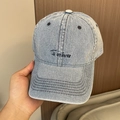 Macro shot of light blue washed denim baseball cap with Forever embroidery detail - Adjustable 56-60cm / Light Blue with Forever Embroidery