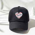 Gros plan sur casquette en coton noir avec imprimé cœur Mama et couture baseball - Taille unique / Noir
