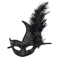 Maschera veneziana nera retrò con piume e decorazioni glitterate per feste e balli - Tutto Nero
