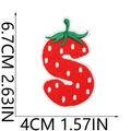 Detail of letter S strawberry embroidery patch with size markers 6.7cm by 4cm - Strawberry Letter S
