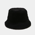 Close-up of black fuzzy faux shearling texture on thick winter bucket hat - M (56-58cm) / Black