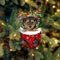 Weihnachtshund-Anhänger mit Yorkshire Terrier, Geweih und roter Tasche mit Schneeflocken - Yorkshire Terrier Typ