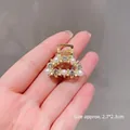 Kleiner goldener Haarklammer-Clip mit Perlen und Kristallen, Größe 2,7x2,3 cm - M1-013 Halbkreis Strass und Perle