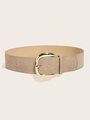 Detail of khaki suede wide belt showing premium texture and golden horseshoe buckle - Gold Pin Buckle (5.8cm Wide) / Apricot