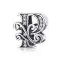 Sterling silver letter R charm bead with white zircons for DIY bracelets - Letter P