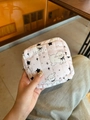 Pink quilted makeup bag with white lamb pattern and secure metal zipper closure - Square Pouch - Cotton Padded Lamb