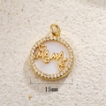 Detail view of 15mm gold-plated MAMA heart pendant with zircons and mother of pearl - Hollow Mama (A0056)