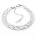 Silver braided stainless steel bracelet with lobster clasp and adjustable extension chain - 5-Strand 18cm Steel Color Bracelet