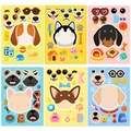 DIY cartoon dog face sticker set with 6 different cute puppy breeds for kids early education - Dog Face Change Style (T01042853)