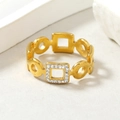 Anillo de lujo de acero inoxidable dorado con diseño geométrico hueco e incrustaciones - US 6 / Dorado