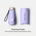 Mini 5-fold flat purple sun umbrella with UPF 50+ case and compact 18cm portable design - 6-Rib 5-Fold Flat Umbrella / 6 Ribs (18cm) / Light Purple