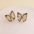 Macro detail of butterfly earrings with olive green gems and gold plating on S925 needles - Light Coffee (11#)