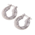 Polished silver earrings with unique hammered texture and vintage geometric hollow design - Hammered Flat Hoop Earrings - Steel