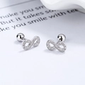 Eleganti orecchini a infinito in argento sterling 925 con zirconi per moda donna - Argento 925 / Oro Bianco/Paio