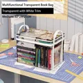 Medium transparent PVC book organizer bag with white handle and sturdy stitching - Medium / Transparent White