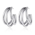 Minimalist silver triple-layered hoop earrings with a polished metallic finish - Steel