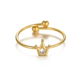 Elegante vergulde kroonring met heldere edelsteen en verstelbare open ringband - Kleine Kroonstijl (R815-xiao) / Goud
