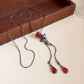 Vintage style necklace featuring a red flower pendant with butterfly knot and ruby-like gems - 55# Necklace - Gun Black - Red Flower Teardrop