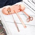 Rose gold 4-piece stainless steel candle care set with tray, wick trimmer and snuffer - Rose Gold 4-Piece Candle Tool Set