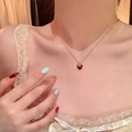 Titanium steel necklace with a delicate red heart pendant on a gold chain - Simple Sweet Red Heart (X2016) / Gold/Red Enamel Heart