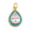 Pear-shaped gold pendant with teal enamel and light pink faceted stone inlay - Teardrop-Turquoise Blue