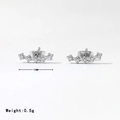 Minimalist silver curved stud earrings with five sparkling zircons in a row, 12mm size - Silver