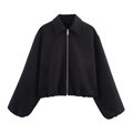 Chaqueta bomber negra para mujer con cuello alto, cremallera y tejido de alta calidad - S / Negro