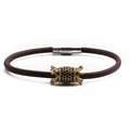 Bracciale in pelle marrone con corona dorata, zircone nero e chiusura magnetica in argento - Marrone Noce