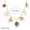 Collar dorado con colgantes de corazón, concha, perla y chile, ajustable 37cm+6cm - Estilo dorado con múltiples colgantes