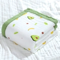 Soft 6-layer cotton gauze baby towel featuring cute avocado and fruit prints with green trim - 4-Layer Wide Edge 110*110cm / Avocado
