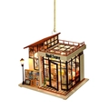 Miniature bookstore acrylic pendant with gold cord for Christmas tree or car decor - Classic Yellow Bookstore