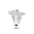 Grey and white Greyhound charm pendant with metal ring for keychains or pet tags - 34 Greyhound