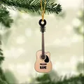 Detailed view of guitar Christmas ornament with name customization hanging on tree - Wood Splicing