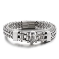 Men's punk skull titanium steel bracelet with thick curb chain and industrial clasp - Steel Color (KB147531-KFC)