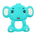 Blue silicone baby elephant teether with large easy-grip ring for infant gum relief - Elephant / Turquoise Green
