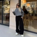 Chándal oversize de mujer con sudadera gris oscuro y pantalones deportivos negros de pierna ancha - S / Gris