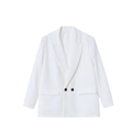 Détail d'un blazer blanc croisé montrant le col à revers et les boutons noirs contrastants - XS / Blanc