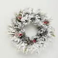 60cm frosted Christmas wreath with pine cones and red berries, white background view - Style G 60cm
