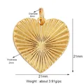 Golden heart pendant with radial texture and micro-pave zircon, size 21mm by 21mm - Gold Heart Sunburst