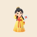 Cute Q-version Tang dynasty lady figurine in yellow hanfu with a round silk fan - Fuguang Style (1189-98B)