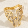 Detailed close-up of 14K gold plated wing ring with rectangle zircon inlay work - White Zirconia 14K Gold Plated (JZ0288-3)