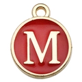 Gold plated alphabet M pendant with red enamel finish for custom DIY jewelry making - Double-Sided Letter M / 1 Piece (12x14mm) / Red