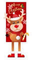 Christmas reindeer banner decoration with red hat, scarf and candy cane on knit background - Red Reindeer Style