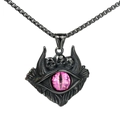 Vintage evil eye punk necklace with pink gemstone and black skull pendant detail - Black Pink Eye