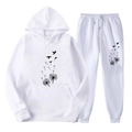 Survêtement blanc en polaire pour hommes et femmes avec imprimé pissenlit et oiseaux - S(L) / Haut Et Bas / Blanc 2