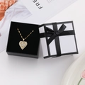 Exquisite gold heart pendant with pavé zircon in elegant gift box with black ribbon - Black Gift Box / Black