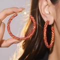 Oversized hoop earrings featuring red and gold rhinestones on a female model - Red Dense Diamond DTE-GG60GL-R