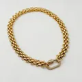 Hip hop 18K gold-plated chunky woven chain necklace with sparkling iced out carabiner - Necklace / Gold Clasp